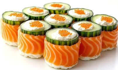 Salmon Sushi Rolls with Cucumber and Caviar