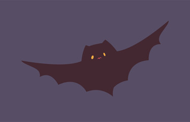 Cute Halloween Sticker. Charming icon or label with black bat as symbol of fear and horror festival. Trick or Treat. Design element for print. Flat cartoon vector illustration isolated on background