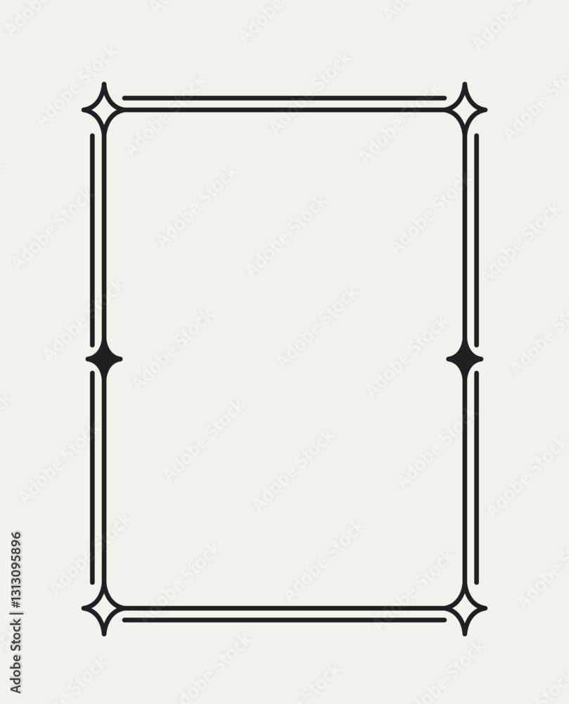 Poster simple outline frame. elegant geometric frame with stars on corners. thin border with double stroke.