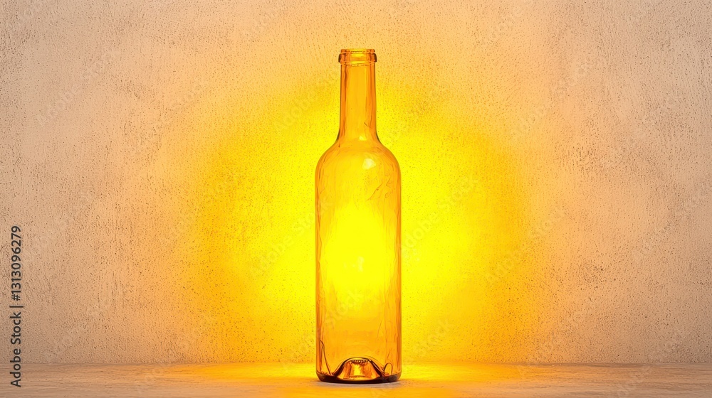 Poster glass bottle with ambient light on textured background