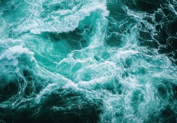 Fototapeta premium Turquoise Ocean Waves Rippling and Crashing in a Wild Natural Seascape, Capturing the Power and Beauty of Water in Motion