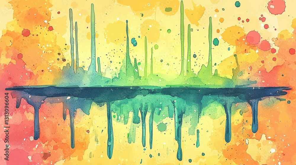 Poster vibrant abstract watercolor background with colorful drips and splashes
