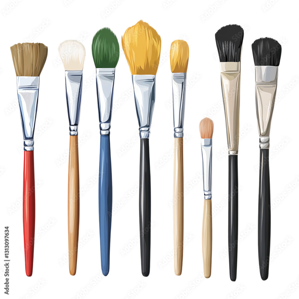 Aufkleber paint set with assorted brushes isolated on transparent background