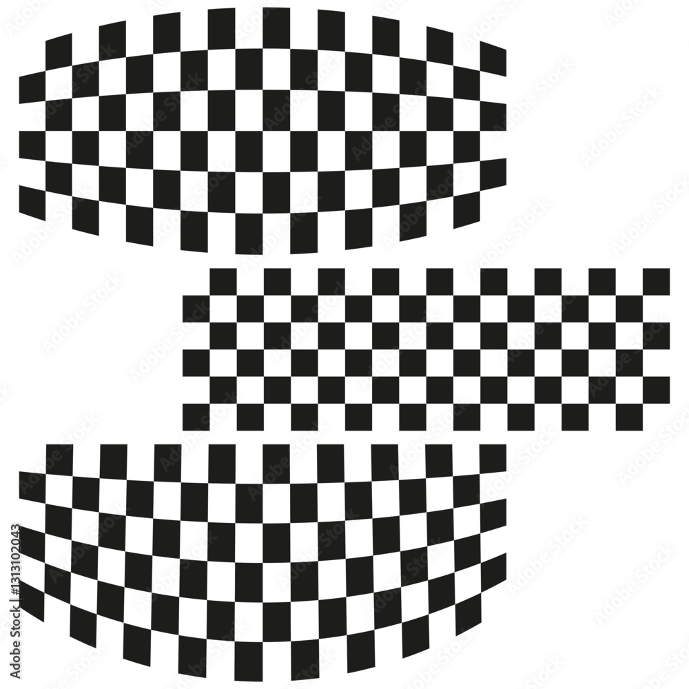 Aufkleber curved checkerboard pattern. racing flag element. black white grid. vector background.