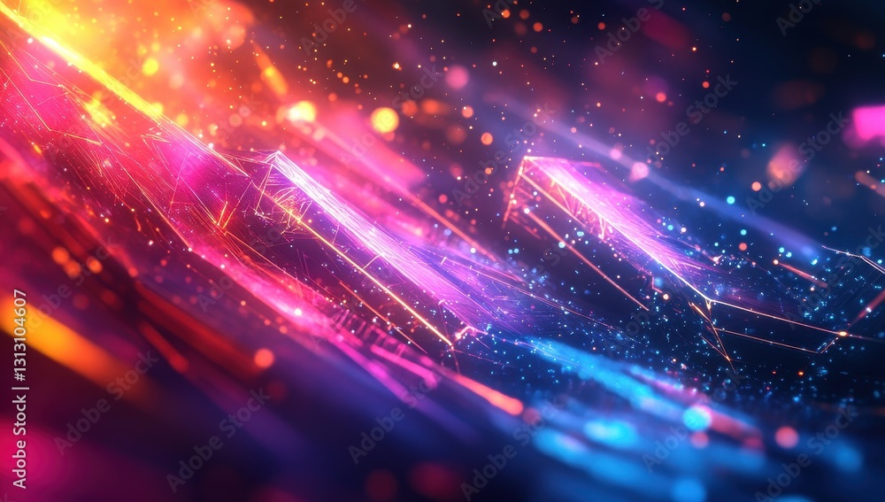 Poster vibrant abstract background with colorful light trails, glowing particles and dynamic movement for d