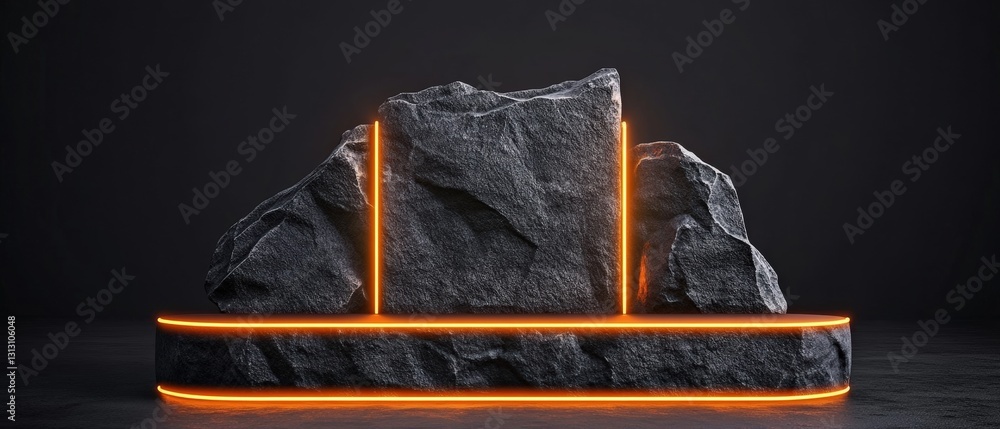 Aufkleber a rock with a neon strip illuminating its surface creating a striking visual contrast in a darkened 
