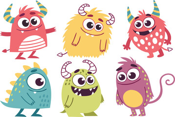 Obraz premium Cute Cartoon Monsters - Colorful Friendly Creatures & Funny Aliens Illustration