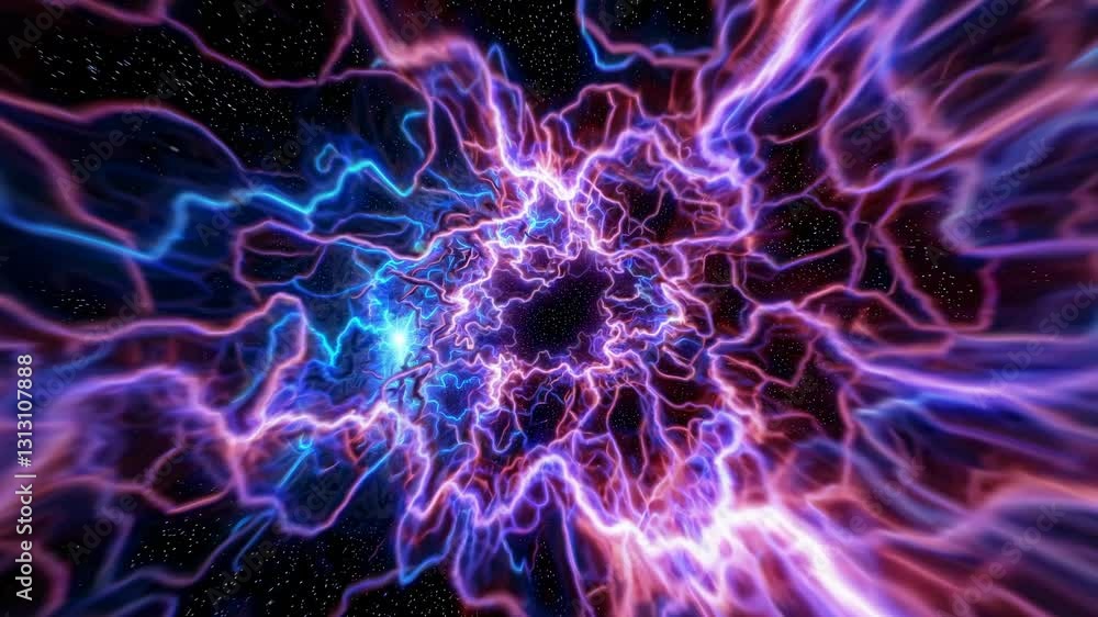 Poster dynamic video concept with vibrant electric waves in a tunnel effect. captured from a central perspe