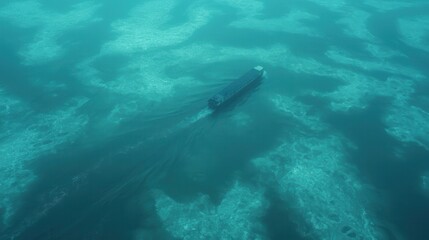 Fototapeta premium Aerial View of Cargo Ship Navigating Through Turquoise Waters