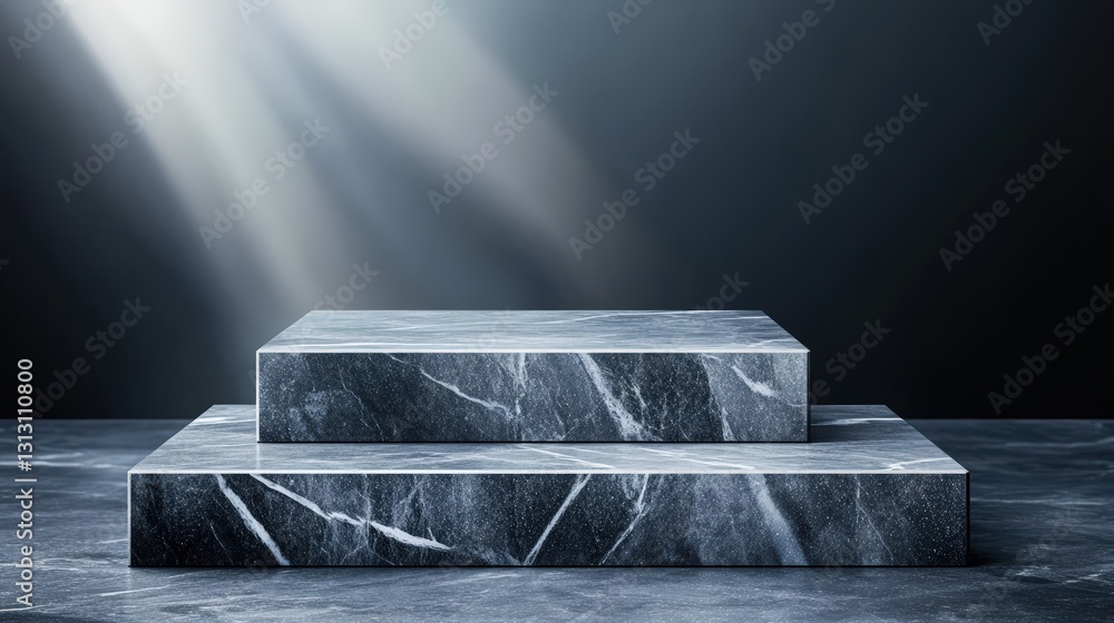 Poster solid marble block displaying natural veining and unique patterns in a brightly lit studio environme