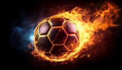Fototapeta premium Soccer Ball on Fire, Fiery Soccer Ball in Motion - Dynamic Sports Concept