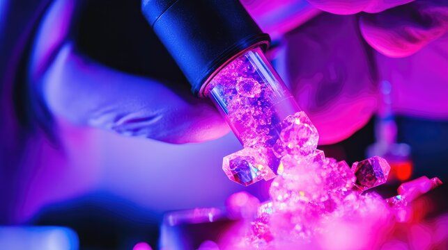 Professional gemstone spectroscope analyzing the light dispersion of a diamond.
