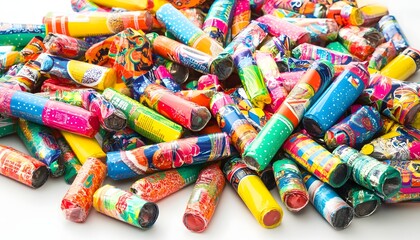 Fototapeta premium A Colorful Pile Of Small Fireworks Tubes