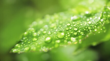 Close-up of Dew on Fresh Green Leaves