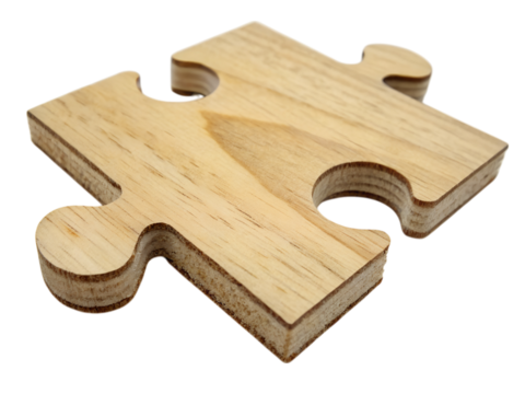 Indoor exploration of a child's wooden jigsaw puzzle piece home educational material, isolated on white or transparent background
