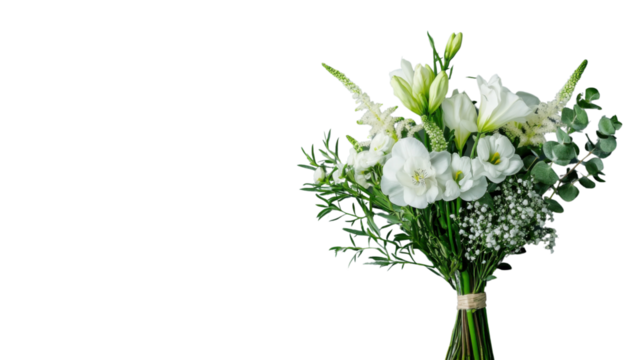 Bouquet of white flowers with transparent background for easy editing