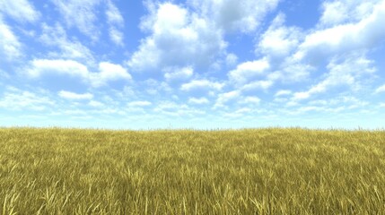 Obraz premium Wheat Field Under Bright Blue Sky with Fluffy White Clouds