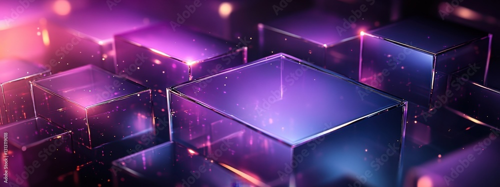 Poster a stunning visualization of glowing transparent cubes in a colorful abstract scene