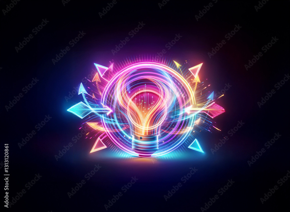 Poster abstract neon design featuring a double exposure effect. glowing vibrant lights create a futuristic 