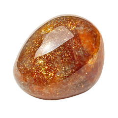 A Polished Sunstone with Golden Sparkles Isolated on Transparent Background
