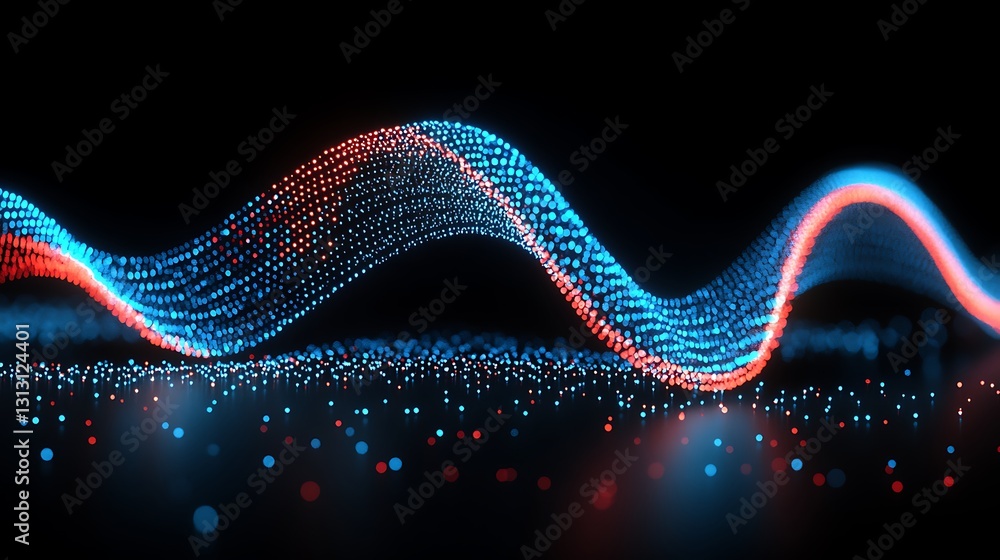 Poster abstract blue red particle wave visualization