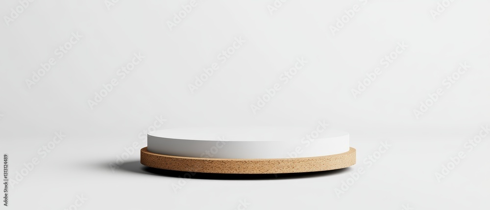 Poster a simple white and cork coaster displayed on a white surface creating a minimalistic and stylish hom