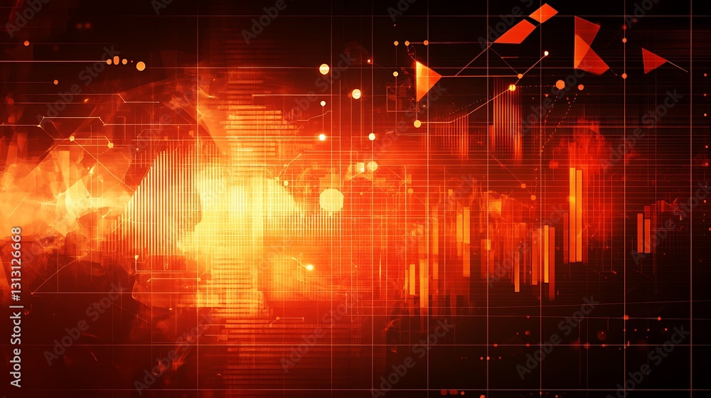 Aufkleber abstract digital data visualization network orange red