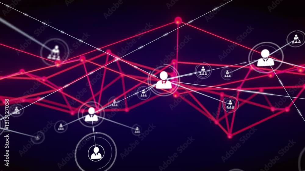 Poster network of connections and data processing animation over dark background