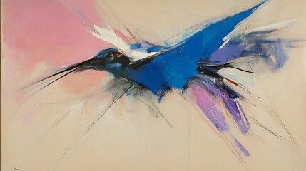 Abstract Flight of a Blue Hummingbird Painting