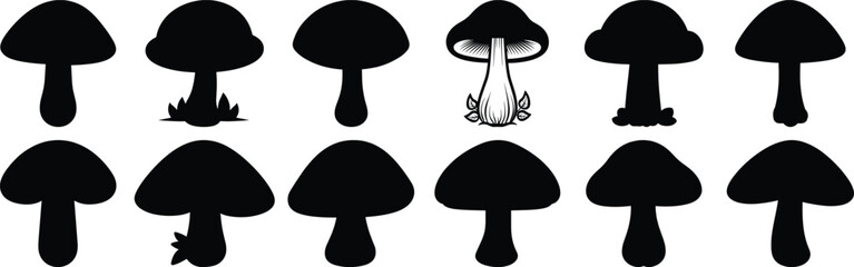 Mushroom silhouette set vector design big pack of fungus illustration and icon