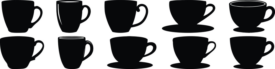 Coffee silhouette set vector design big pack of mug illustration and icon