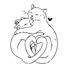 cuddling cats vector : heartwarming pet illustration