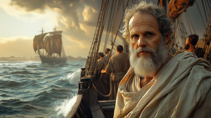 Apostle Paul Standing on a Ship to Rome, Facing the Sea