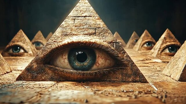 Ancient pyramid eyes. Mystical illumination. Symbolic vision. Suitable for esoteric or religious themes