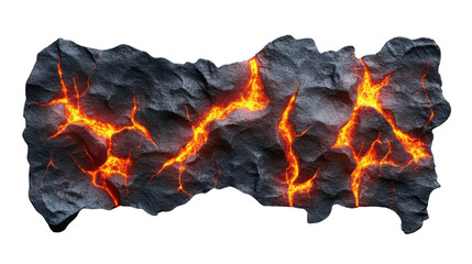 Smoldering lava veins pulsating through cracked volcanic rock on transparent background
