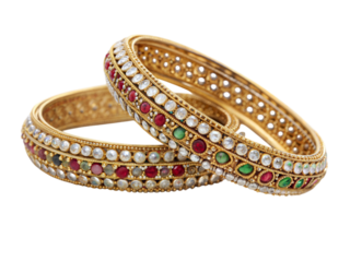 Showcasing elegant indian bangles gemstone jewelry in a colorful artisan market, isolated on white or transparent background