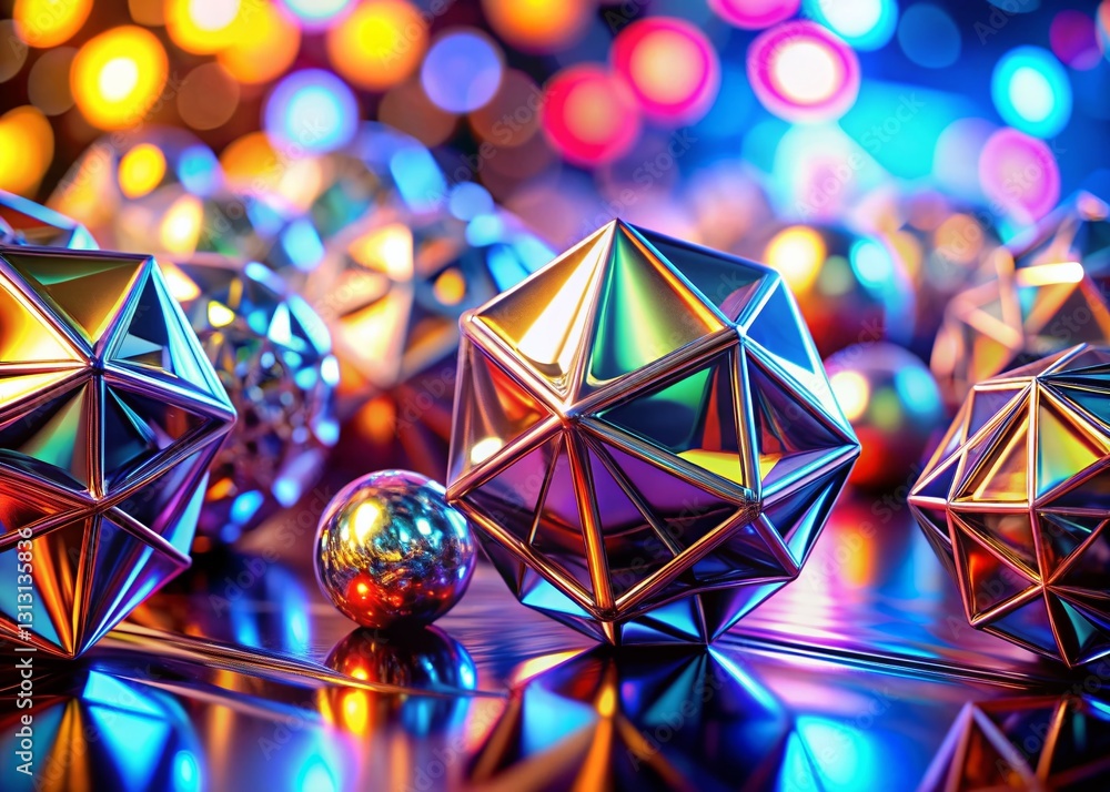 Poster abstract chrome 3d shapes with bokeh background - stock photo