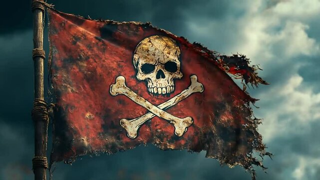 Ripped pirate flag in stormy sky.  Possible stock photo use Historical/fantasy imagery