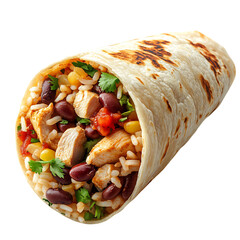 A Fresh Chicken Burrito with Rice Beans and Corn Isolated on Transparent Background