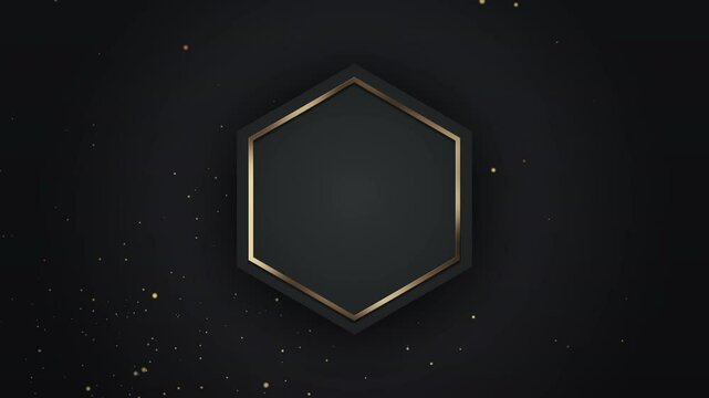 Abstract elegant black gold hexagonal video background with floating particles