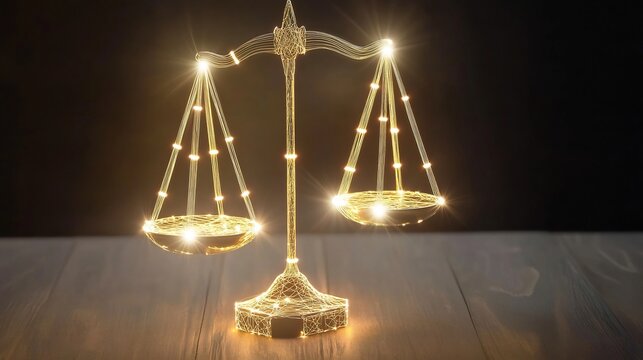 Modern depiction of arbitration with balanced scales connected by glowing threads symbolizing unity