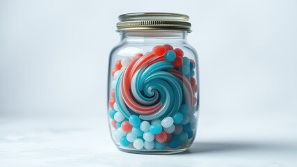 Misty Candy Jar - Obsidian Spiral with Coral & Teal Fusion