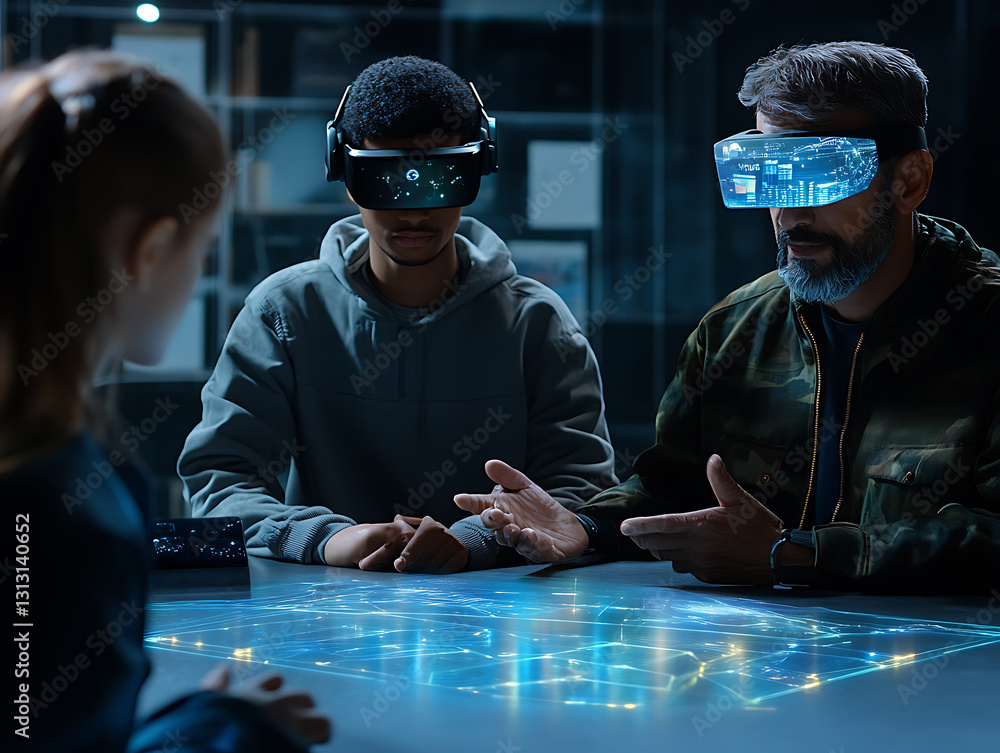 Poster innovative virtual reality training session tech lab digital interaction modern environment close-up