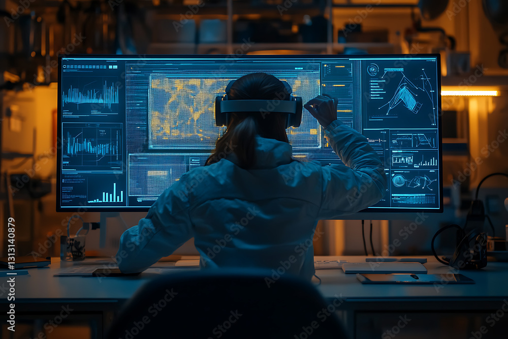 Poster data analysis in action analyst using advanced technology in a modern office environment
