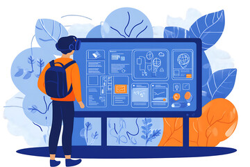 Exploring digital interfaces virtual reality hub interactive display modern environment user perspective technology concepts