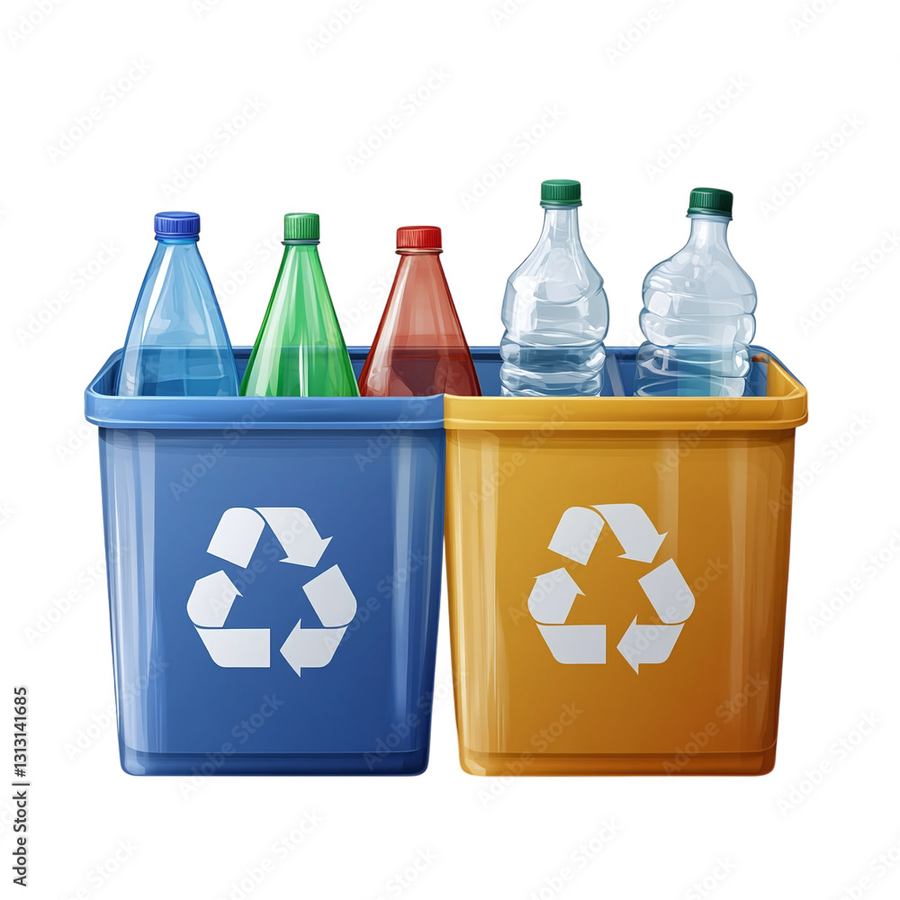 Poster recycling bin with sorting compartments isolated on transparent background