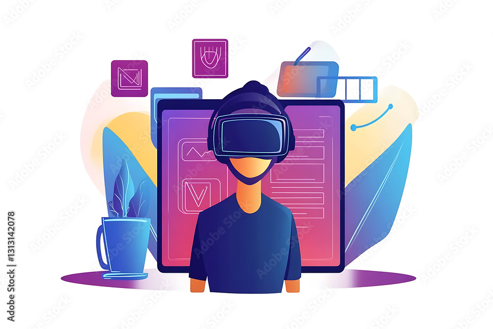 Poster virtual reality experience in a digital workspace interactive technology modern environment immersiv