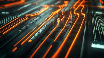 Illuminated Circuitry Data Flow on a Futuristic Tech Backdrop