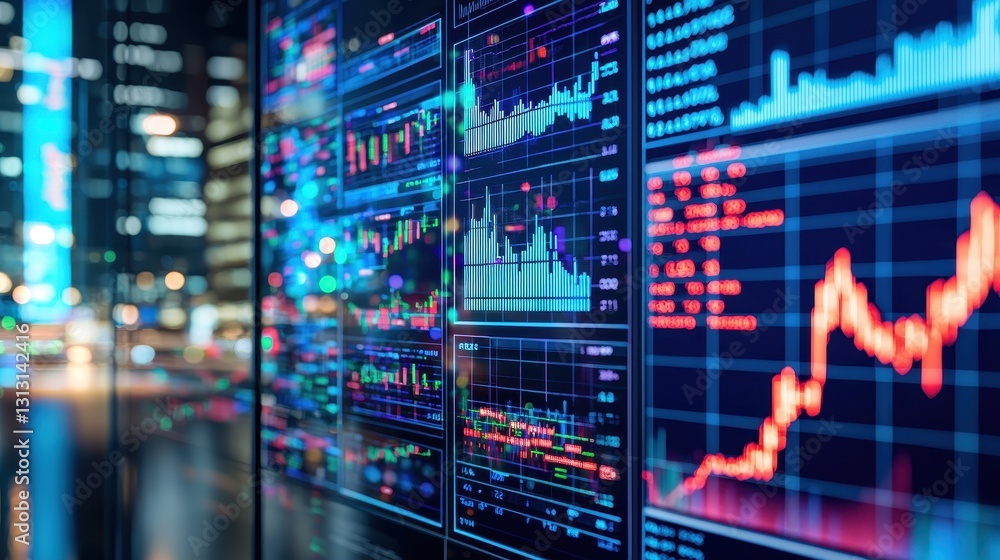 Aufkleber exploring urban financial trends insights through digital graphics and night view data visualization