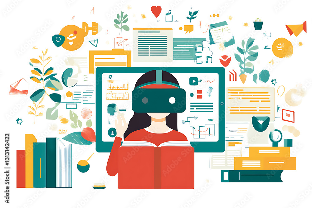 Poster exploring virtual reality learning enhancing education through technology classroom digital art enga